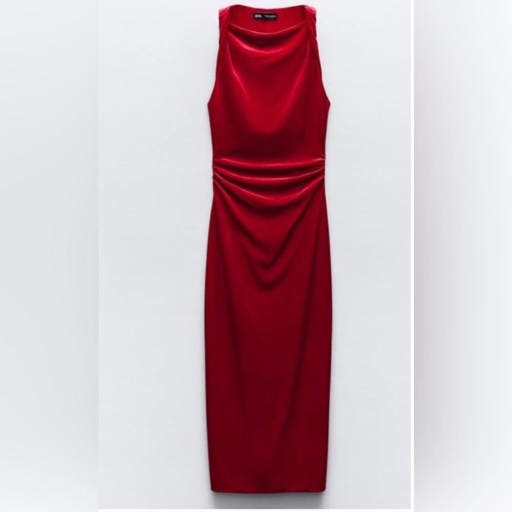 Zara Elegant Women’s Red Satin Sleeveless Midi Dress, Medium 
NWT